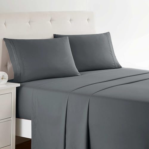 Clara Clark Full XL Bed Sheet Set - Wrinkle Fade Stain Resistant Deep Pocket Sheets - Luxury Soft Bedding Sheets & Pillowcases Full XL Charcoal Gray