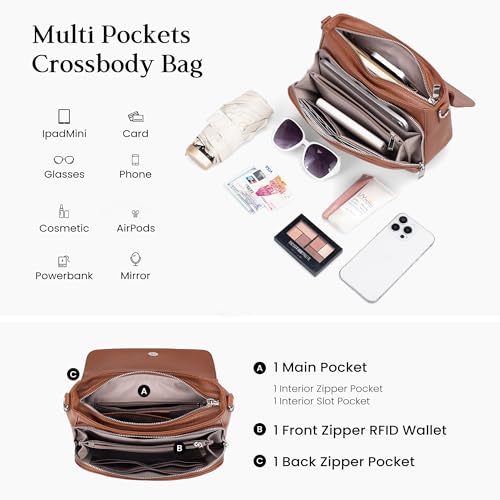 befen Genuine Leather Crossbody Bags for Women with Built in RFID Wallet Medium Womens Saddle Bag Cross Body Purse4
