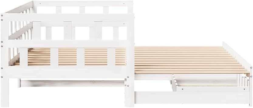Day Bed Extendable White 90 x 190 cm with Solid Pine Wood Drawers, Slatted Frame Included, Space-Saving 2-in-1 Sofa and Guest Bed for Living Room and Bedroom