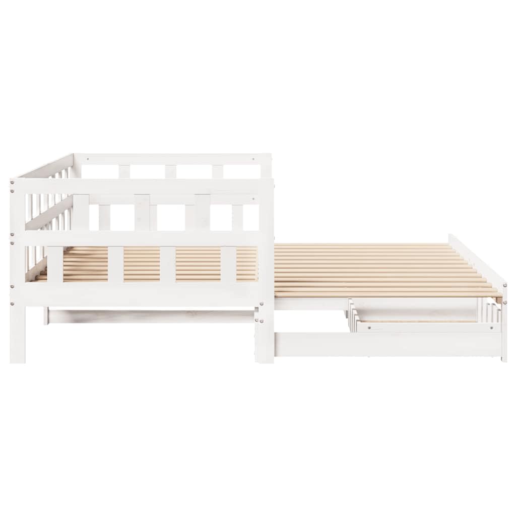 Rozkładane łóżko dzienne z litego drewna sosnowego, sofa 2 w 1 z 2 szufladami do przechowywania, biała rama łóżka 90 x 200 cm, uniwersalny mebel bez materaca, pokój gościnny i salon