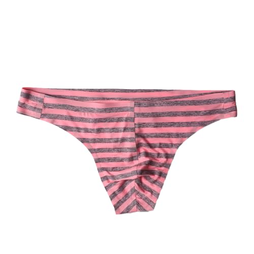 Men's T-Back Thong Underwear Sexy Ice Silk Low Waist Striped Briefs One-Piece Style for Men