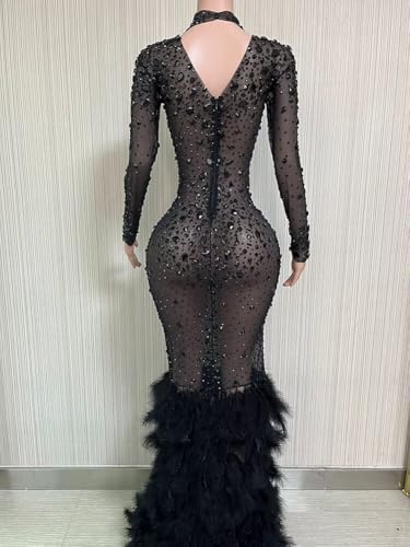Women's Shiny Rhinestone Sequins Prom Dress Feathers Mermaid Prom Gown Shower Party Evening Celebrity Pageant Gala Gown3