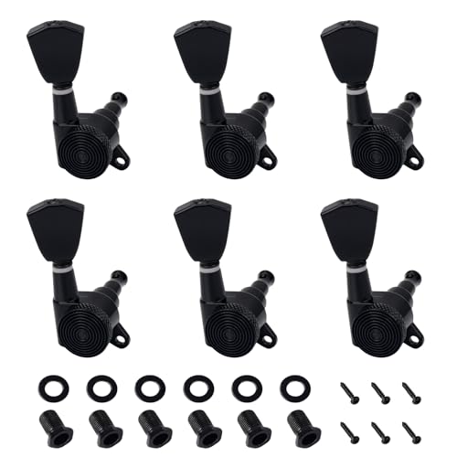 Banworks 6-In-Line Guitar Locking Tuning Pegs 16:1 Ratio Sealed Tulip Guitar String Tuning Keys Machines with 45 Degree Fixing Tag for Super Strat ST Tele Electric Guitar Pack of 6 JT/ZSJXQ-02 Black