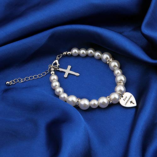Aktap Christening Gifts First Communion Bracelet Goddaughter Pearl Bracelet With Cross Charm (First Communion Bracelet) #TOP2