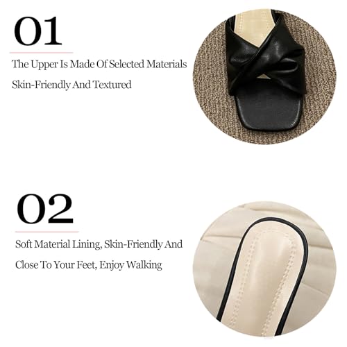 Women's Cross Strap Leather Kitten Heel Slip-On Sandals Fashion Square Open Toe Low Heel Party Mule Sandals for Daily Outdoor Evening Dating3