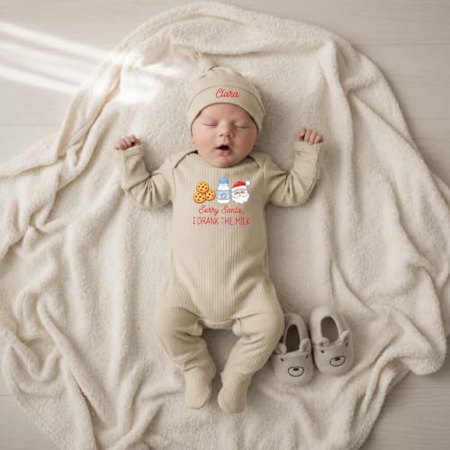 Sorry Santa I Drank The Milk Baby Outfit 1st Christmas Newborn Bodysuit Hat - Image 2