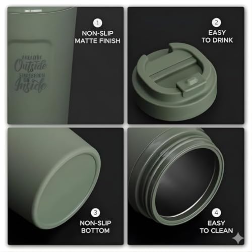 Image of SMAX 450ML Double Wall Coffee Mug with Lid | Reusable Travel Cup for Tea & Coffee | Office, Home & Travel | Green