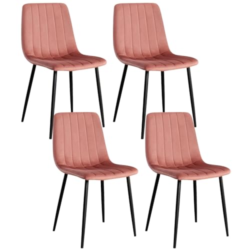 HAIZAO Dining Chairs Set of 4, Modern Kitchen Dining Room Chairs, Ergonomic Velvet Dining Chair Upholstered Cushion Seat and Sturdy Metal Legs (Pink)