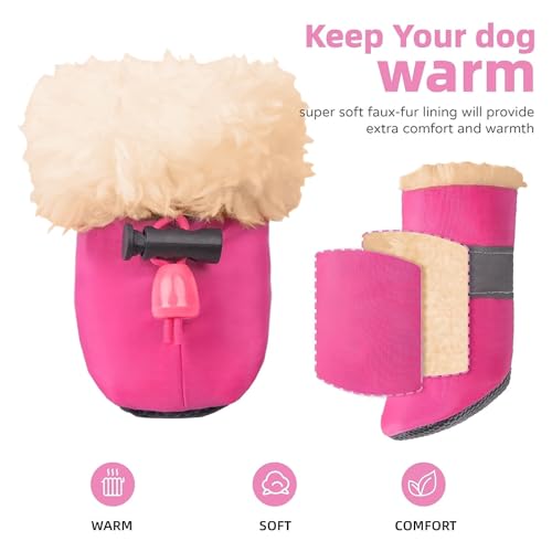 Hundeschuhe Winter,4 Stück Stiefel für Hunde,Schneestiefel Hunde,Geeignet für Kleine Und Mittelgroße Hunde, Rutschfest Und Warm, für Outdoor-Aktivitäten Geeignet, Waschbar (S, Rosa)