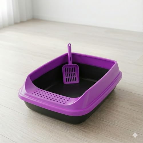 Kürekli Izgaralı Açık Kedi Tuvalet Kabı – Sıçrama Önleyici, Yüksek Kenarlı, Kolay Temizlenebilir Plastik Kedi Kumu Kabı (METALİK GRİ) - Görsel 12