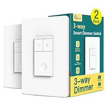 TREATLIFE 3 Way Smart Dimmer Switch 2 Pack, 2 Master Dimmer Switch Compatible with Alexa, Google Assistant, WiFi Light Switch Remote Control, Neutral Wire Needed, Schedule, No Hub Required