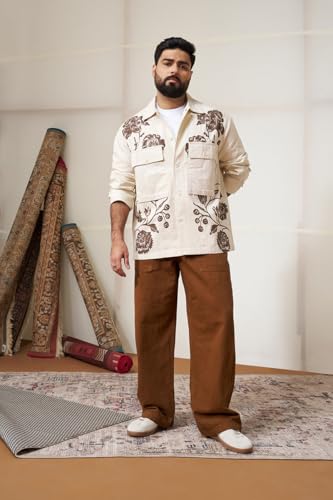 Image of SNITCH x BISMIL Men's Overshirt | Full Sleeve Floral Print | 100% Cotton Relaxed Fit | Spread Collar & Button Cuffs | Casual Wear & Layering