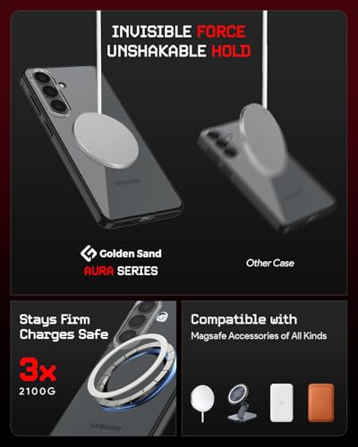 Image of Golden Sand Aura MagSnap Series Transparent Back Cover for Samsung Galaxy S26 5G | Ultra-Clear Glass Feel | Military Grade Protective Case, Camera Protection, (Black)