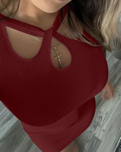 Image of Valiamcep Womens Sleeveless Bodycon Mini Dress Summer Tank Dresses | V Neck,Rib Knit,stretch soft fabric,bodycon,slim fit,sleeveless,summer,Basic,casual daily,dating,club,cocktail
