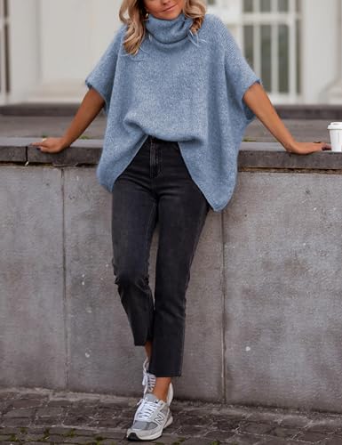 Image of Ynhonra Womens Turtleneck Sweater Oversized Chunky Batwing Sleeve Short Tops | Dolman Pullover