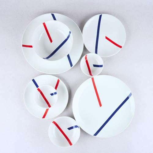 Image of BlackCarrot 21-Piece Ceramic Dinner Set | Porcelain Crockery Set for Dining Table | Glossy White Finish, Spanish Design | Microwave & Dishwasher Safe, Premium Ceramic Dinnerware