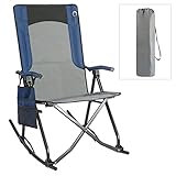 PORTAL Folding Camping Rocking Chairs Outdoor Patio Rocker Recliner Chairs with High Back Hard Armrest Support 300 lbs, Blue
