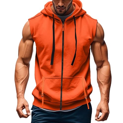 Sweat à capuche sans manches à fermeture éclair pour homme, débardeur à capuche, gilet de basket-ball extensible avec cordon de serrage, pull de sport respirant...