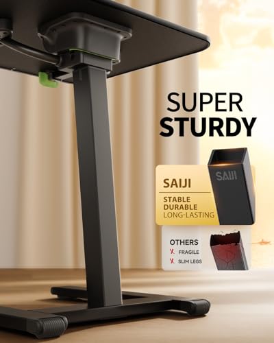 Image of SAIJI Sturdy TV Tray Table with Wheels, Heavy Duty Metal TV Trays for Eating on Couch, Height & Angle Adjustable Desk for Bed, Sofa, Recliner, Portable Small Foldable Tables