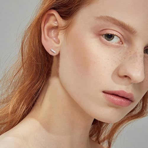 ChicSilver 925 Sterling Silver Earrings Dainty Simple Bar/Circle/Triangle Stud Earrings for Women Silver/Gold Plated/Black2