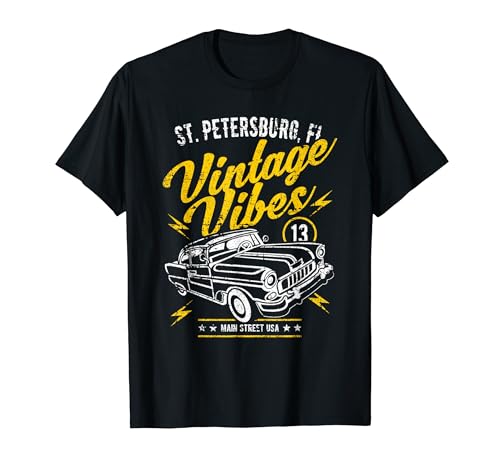 St Petersburg FL Vintage Vibes Classic Car Design invecchiato Maglietta