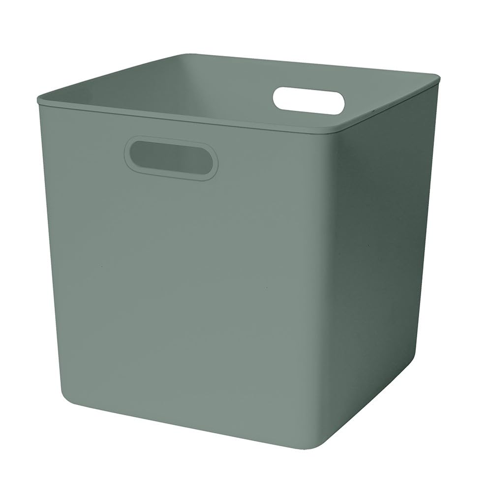 Box and beyond - Set mit 4 Aufbewahrungsboxen – 31 x 31 x 31 cm – Kunststoff in Salbeigrün – integrierte Griffe – einfache Aufbewahrung – robust – Waschküche, Schlafzimmer