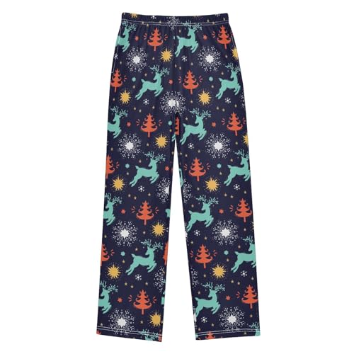 Reindeer Xmas Ball Boys Long Pants Soft Trousers Elastic Waist Kids Lounge Bottoms with Pockets S-XL