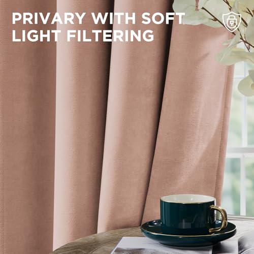 Image of Joydeco Candy Pink Velvet Curtains 90 Inch Curtains 2 Panels Set, Thermal Insulated Room Darkening Curtains for Bedroom Living Room, Soft Luxury Curtains Rod Pocket, 52W x 90L