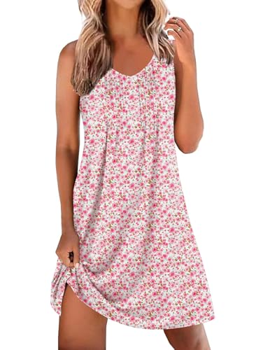 Image of Ekouaer Nightgowns for Women Sleeveless Sleep Shirt Tank Night Gown V Neck Chemise Pleated Night Shirt Soft Sleep Dress