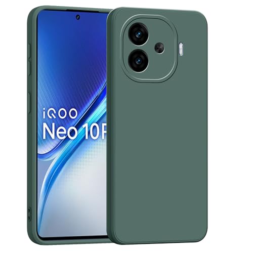 Image of amazon basics Back Cover for iQOO Neo 10R 5G | Ultra Slim Soft Rubberised Case | Matte Silicone Flexible Mobile Case | Camera Protection - Green