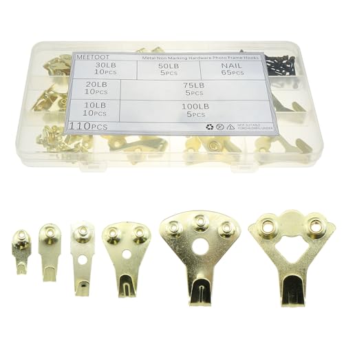 Image of MEETOOT 110PCS Metal Non Marking Hardware Photo Frame Hooks Plaster Hanging Hook Picture Hook for Hanging Mirror Decoration Clock Clothes Kitchenware