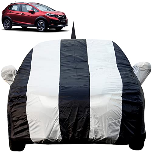 Image of Autofact Car Body Cover with Mirror & Antenna Pockets Compatible for Honda WRV (Triple Stitched, Bottom Fully Elastic, White, Blue Color)