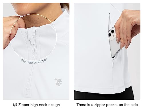 Tbmpoy Women's Sun Protection Long Sleeve Women Quick Dry 1/4 Zip Pocket Shirts Hiking Workout Athletic Tops(White,Xs) #TOP3