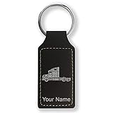 Rectangle Keychain, Truck Cab, Personalized Engraving Included (Black with Silver)