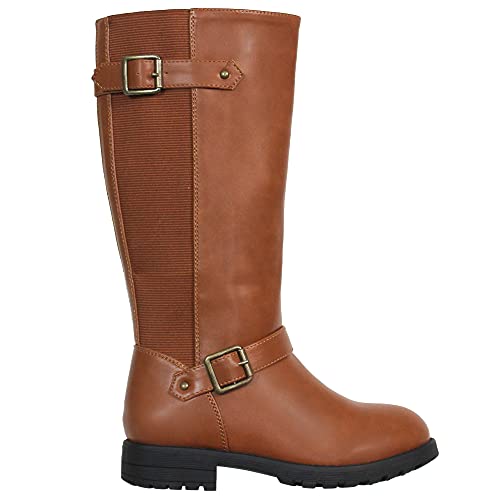 Generation Y Girl's Mid-Calf Knee-High Boots Riding Zip Closure Brown Tan Size 5 #TOP1