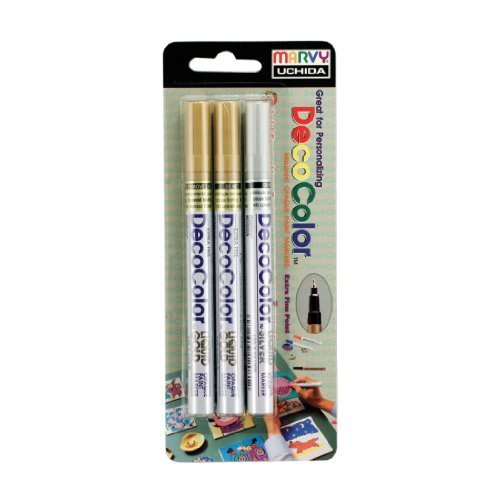 Uchida of America 1234-3C DecoColor Extra Fine Point Pen, Silver/Gold, 3-Pack by Marvy Uchida