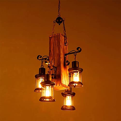 Lustre industriel rétro 4 lumières QHQQXN suspendu en métal à hauteur ajustable