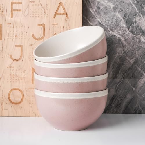 Image of Stone Lain 16-Piece Stoneware Dinnerware, 2-Tone, Speckles, Pink and Cream, 16 Piece Set