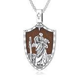 SOESON Collar de San Cristóbal para hombre, collar de San Cristóbal y Jesús, de plata de ley 925, colgante religioso envejecido, collares para hombre, joyería de talismán, bautizo, regalos de