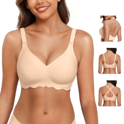 Image of Womens Wireless Jelly Bras No Underwire Support Push Up Removable Straps (U /Cross /Halter) Everyday Sports Bra
