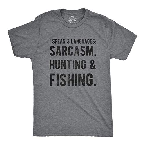 Mens I Speak 3 Languages Sarcasm Hunting and Fishing T Shirt Hunter Sarcastic Mens Funny T Shirts Hunting T Shirt for Men Funny Fishing T Shirt Novelty Dark Grey L