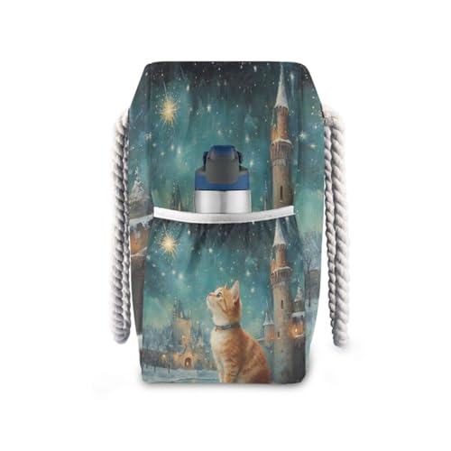 Cat and Star Beach Bag & Travel Tote Bag Large Sandproof with Zipper Closure, Wet Pouch for Swim Gym Travel, Lightweight Foldable Outdoor Bag3