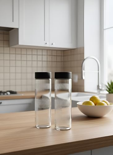 Image of Vency 750ml Glass Fridge Water Bottles | Wide Mouth, Airtight & Leak-Proof Reusable Black Plastic Lids | Juice & Beverage Storage (Set Of 1)