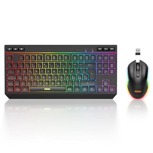 RedThunder K20 TKL - Teclado inalámbrico para juegos, batería recargable con retroiluminación RGB ajustable, QWERTY Layout IT compacto con 6 teclas multimedia dedicadas, teclado USB para PC/portátil