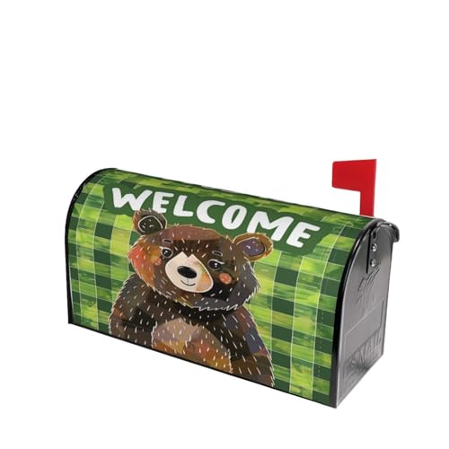 Image of Dujiea Bear Welcome Mailbox Wrap - Waterproof Magnetic Post Box Cover, Standard Size 25.5 inchX 21 inch Garden Yard Outside Farmhouse Home Decor