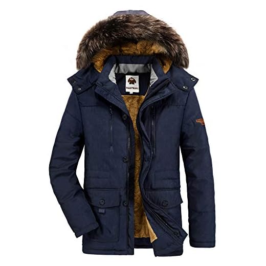 HAINES Parkas Hombre Abrigo Invierno Chaqueta Parka con Capucha Cálido Chaqueta Militar BLU XL