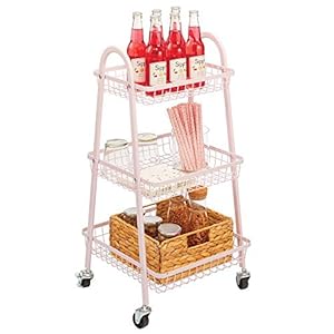 mDesign – Opbergtrolley – opberger – voor huishoudelijke artikelen – met 3 etages, manden en zwenkwieltjes/verplaatsbaar…