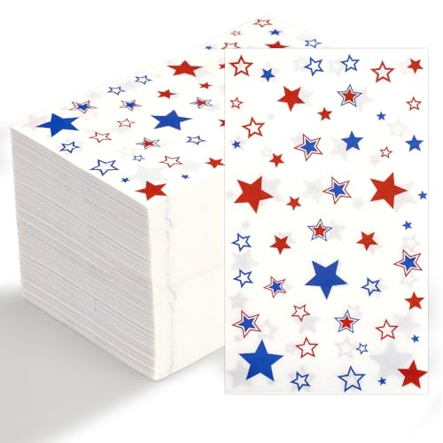 4th of July Napkins 100 PCS Patriotic Dinner Napkins Bathroom Napkin Guest Disposable Red White and Blue American Star Cocktail Napkin Tableware for 4th of July Independence Day Party Decorations