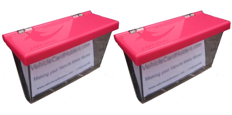 VCH Weatherproof Outdoor Vehicle Business Card Holder (2 Pack) | Waterproof Clear Acrylic Dispenser Box with Pink Lid for Cars, Vans, Trucks, Shops, and Market Stalls