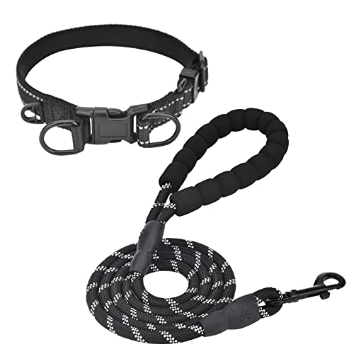 Collier pour Chien, Laisse Corde pour Chien avec Poignée Rembourrée Douce, Collier en Nylon Réfléchissant Réglable Classique Convient pour Petit Chiens,Noir, 2.0cm Largeur Cover